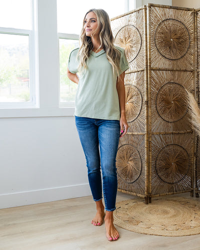 Mandy Corded V Neck Top - Sage FINAL SALE  7th Ray   