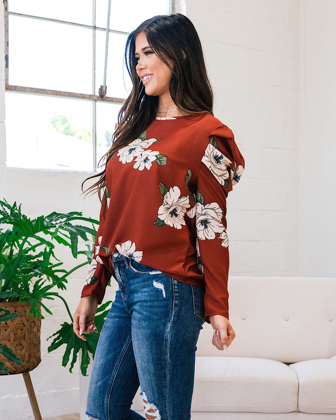 Find A Pulse Floral Puff Sleeve Top - Chestnut FINAL SALE  Lovely Melody   