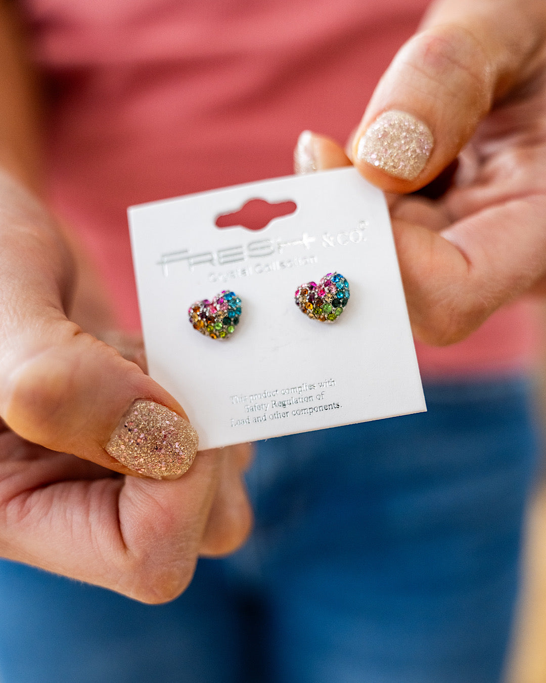 NEW! Multi Colored Rhinestone Puff Heart Earrings