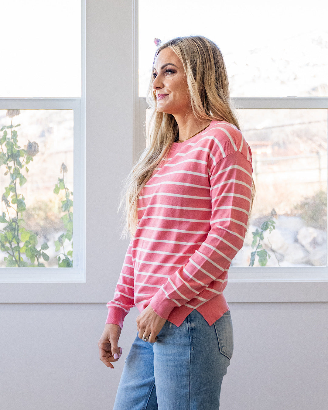 NEW! Rosie Fine Knit Striped Sweater - Pink Staccato