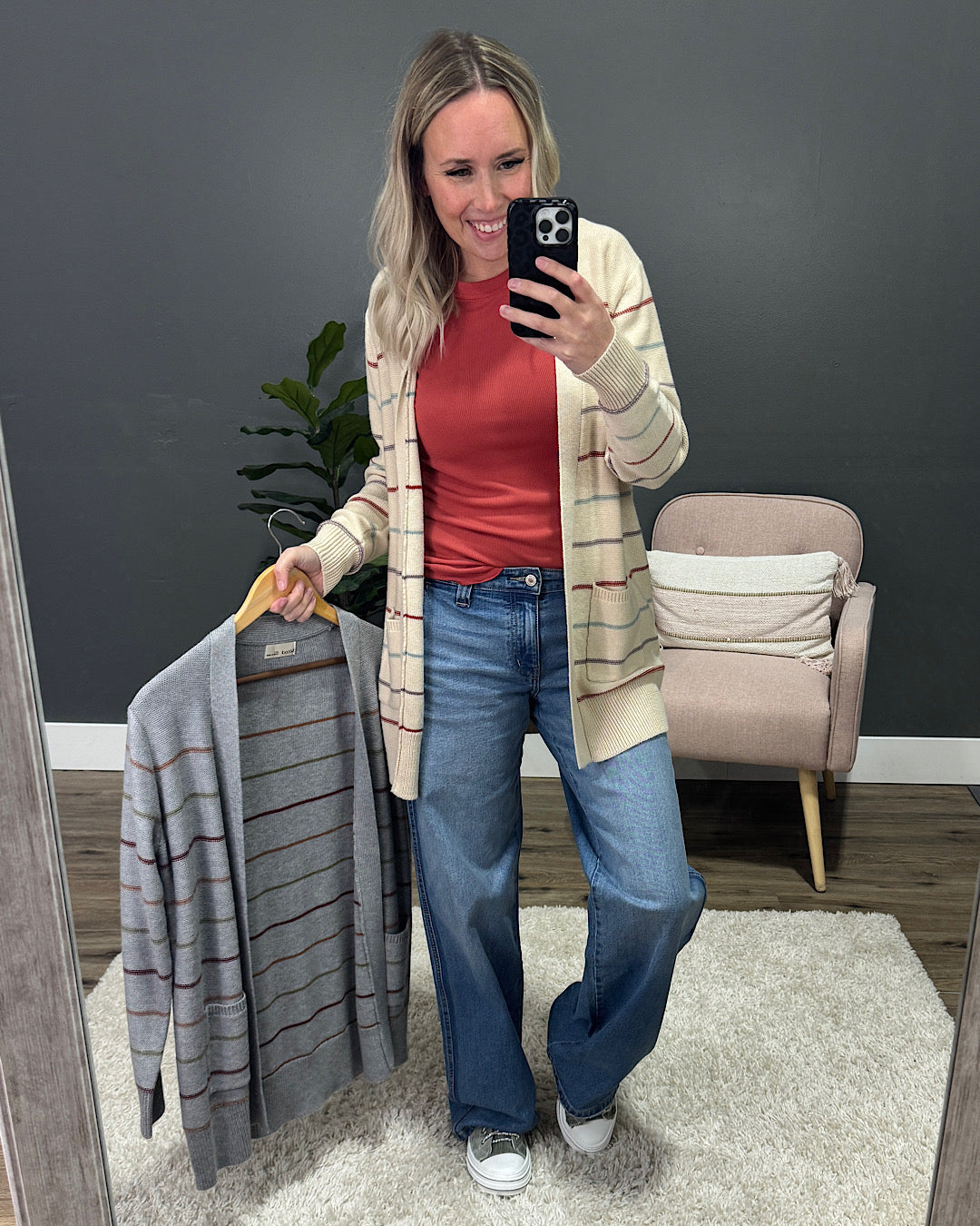 NEW! Debbie Striped Open Front Cardigan - Heather Gray Be Cool