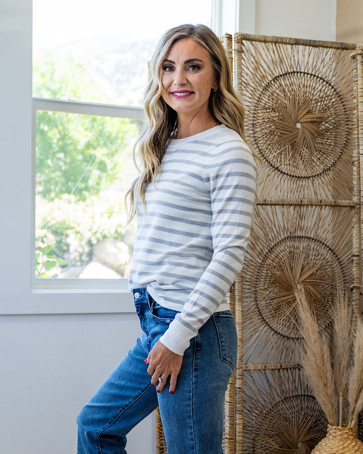 NEW! Maren Striped Sweater - Ivory & Heather Gray PS Kate