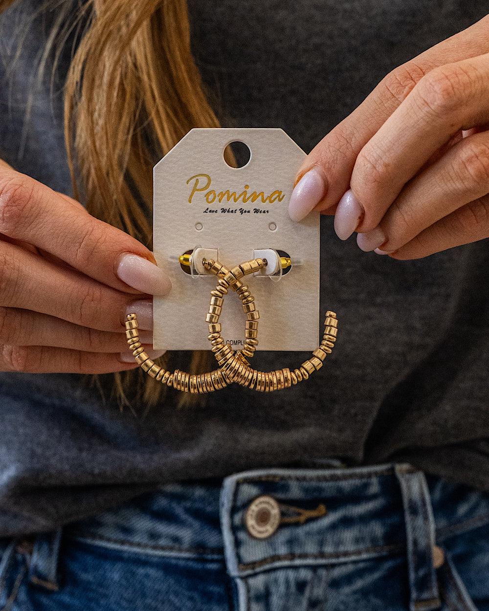 NEW! Metallic Contrast Beaded Open Hoop Earrings - Gold Trendy Wholesale