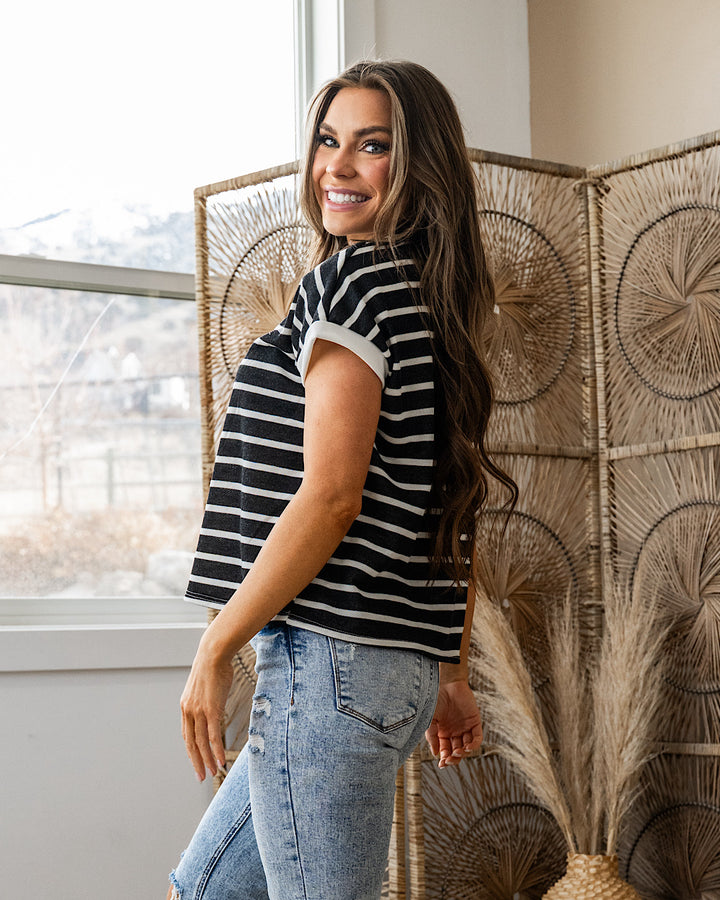 NEW! Nina Faded Striped Drop Shoulder Top - Black Lovely Melody