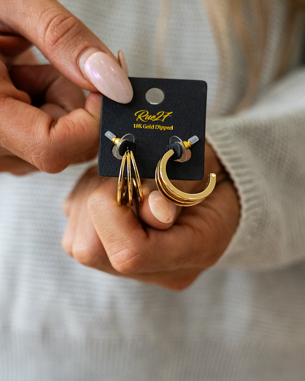 NEW! Gold Three Line Layered Half Hoop Earrings Trendy Wholesale