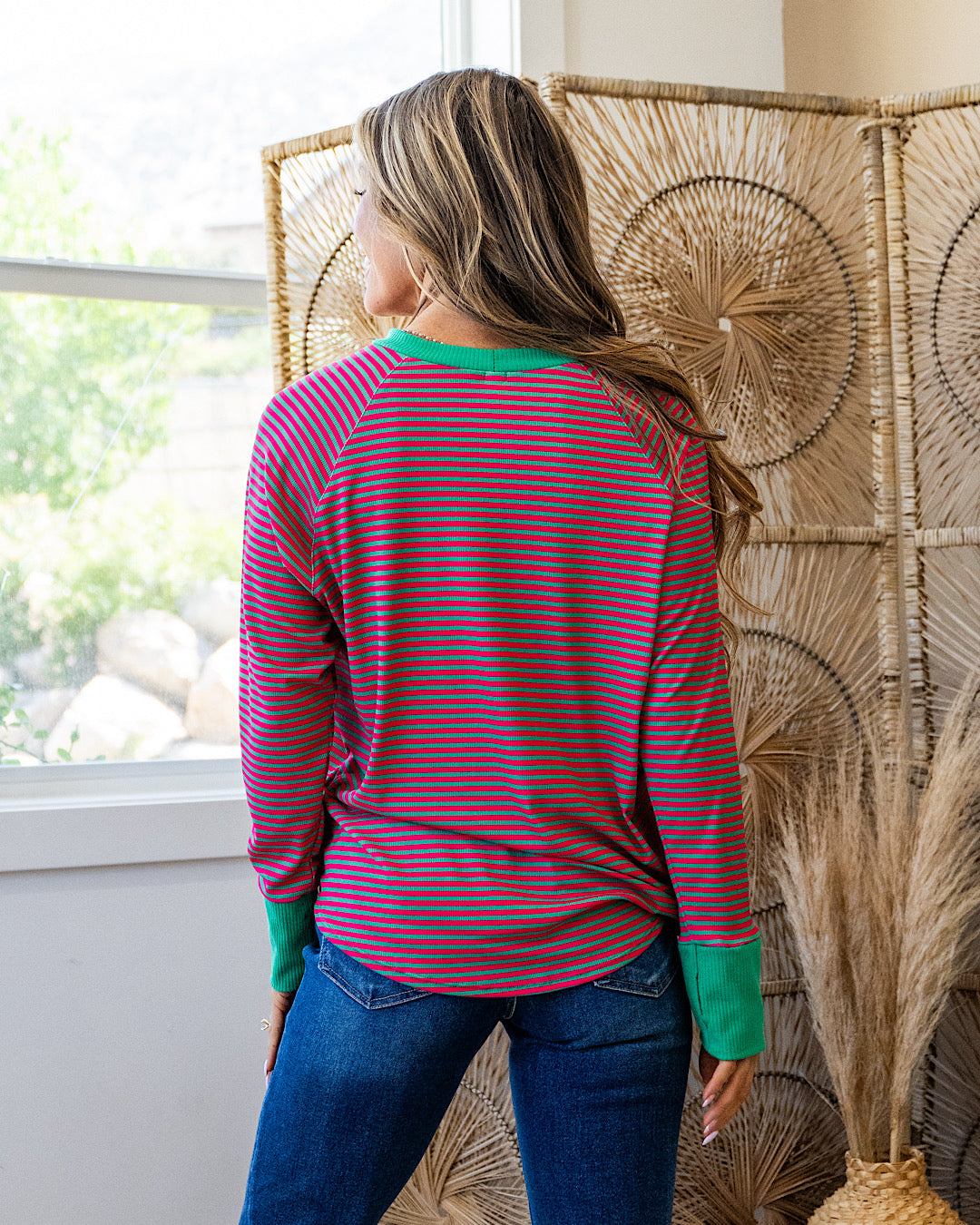 Not Too Sweet Striped Long Sleeve Top - Kelly Green & Pink SALE Sew In Love