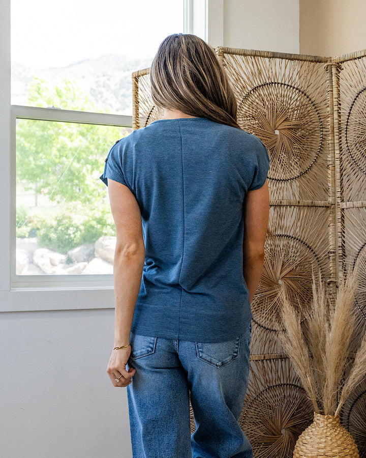 Can You See Me Caged Sleeve Detail Top - Teal Staccato