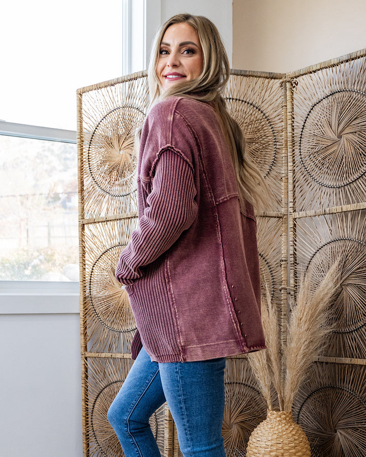 NEW! Beth Vintage Knit Grandpa Cardigan - Red Bean