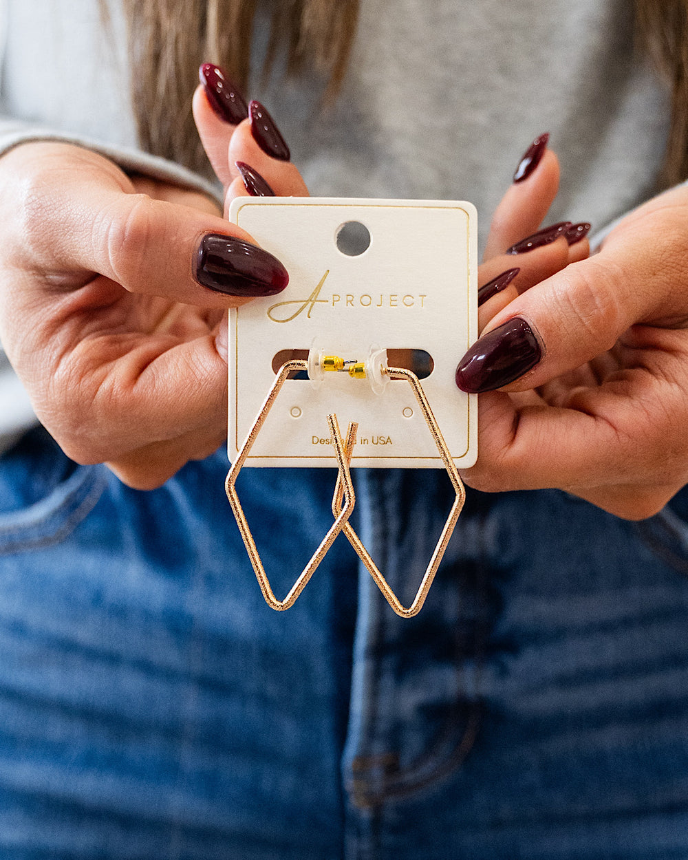 NEW! Textured Metal Diamond Shaped Earrings - Gold Trendy Wholesale