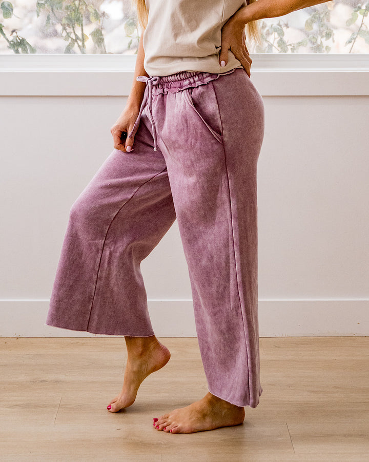 NEW! Cropped Wide Leg Comfy Pants - Light Rose Zenana