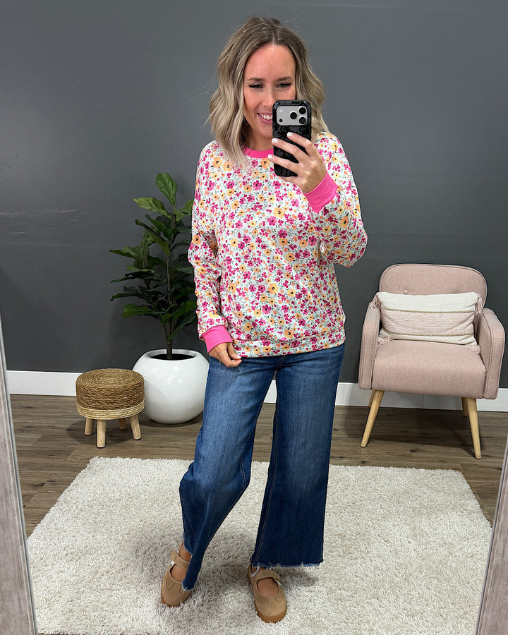 NEW! Clarissa Floral Knit Top - Mint & Fuchsia