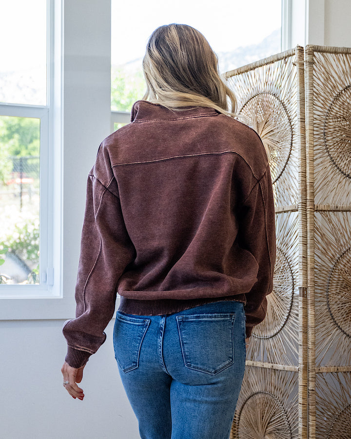 The Crush Fleece Half Zip Pullover - Mahogany Zenana