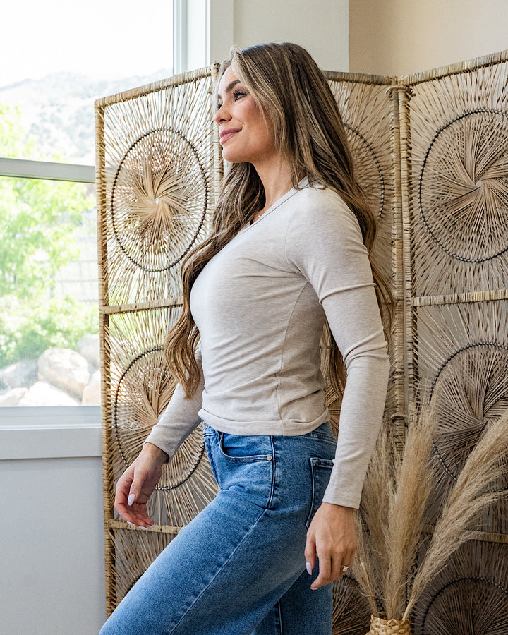 Elle Long Sleeve Knit Top - Oatmeal Be Cool