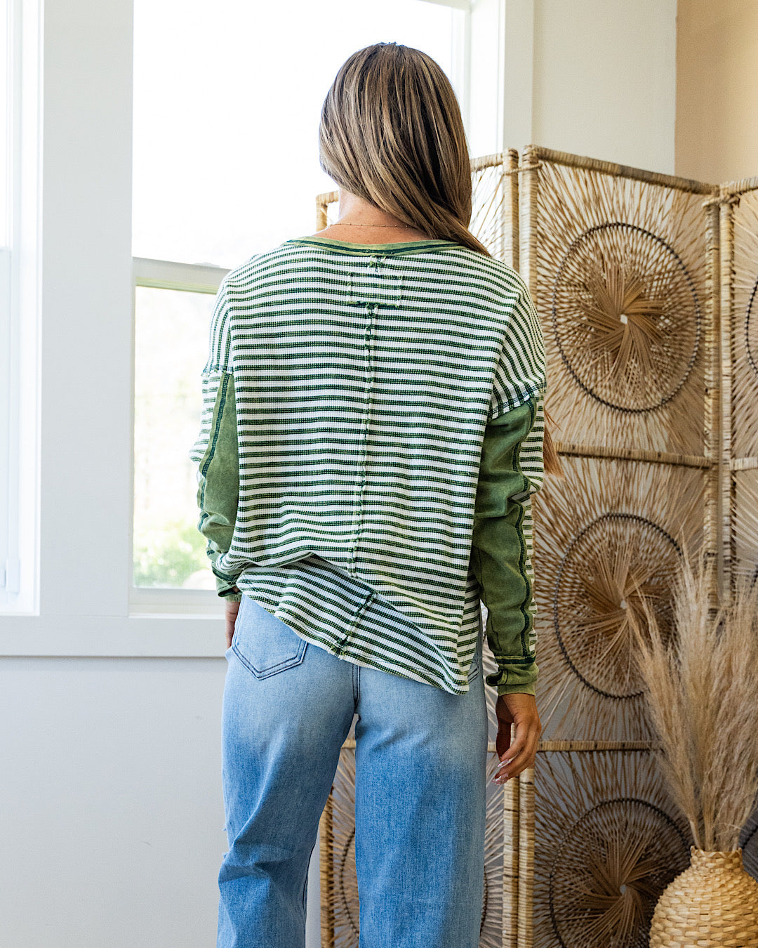 Extra Credit Striped Thermal Top - Green  Hem & Thread   