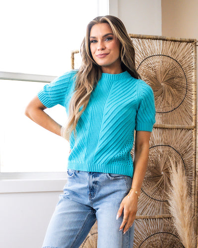 NEW! Valerie Textured Short Sleeve Sweater - Turquoise  Lovely Melody   