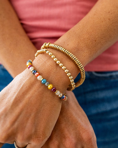 Gold and Multi Colored Beaded Bracelet Set  Trendy Wholesale   