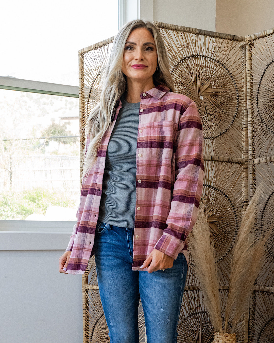 NEW! Manny Magenta Haze Plaid Flannel Top  Thread & Supply   