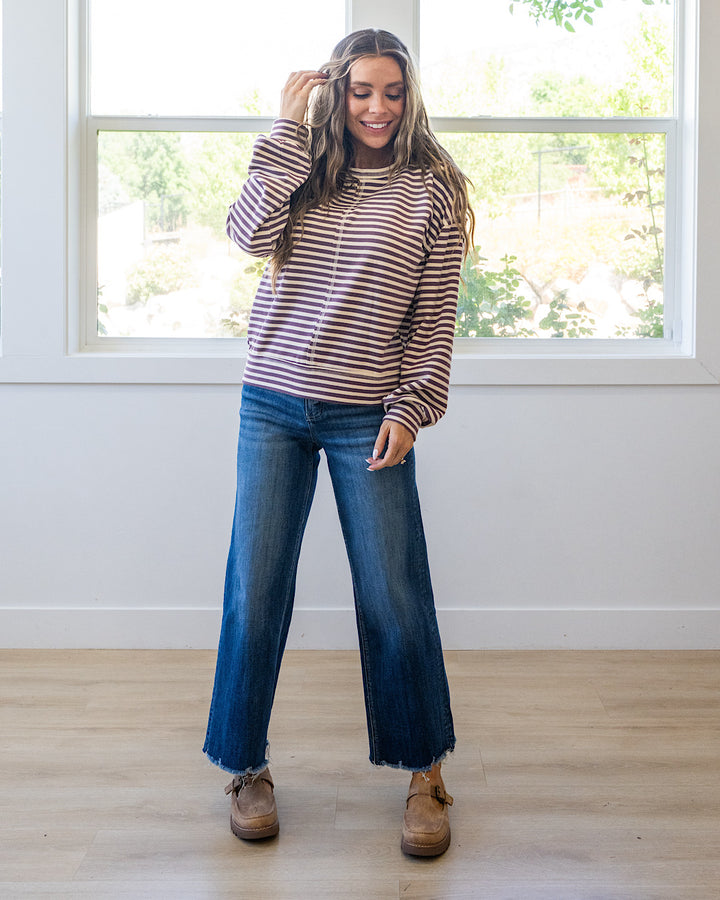 NEW! Kendra Striped Brushed Top - Eggplant