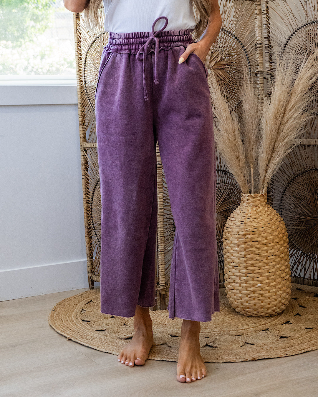 Cropped Wide Leg Comfy Pants - Color Options Available! Zenana Eggplant