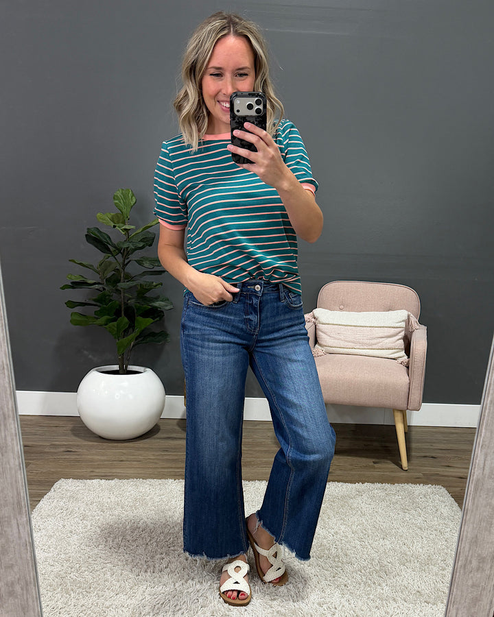 NEW! Shauna Contrast Striped Top - Dark Jade