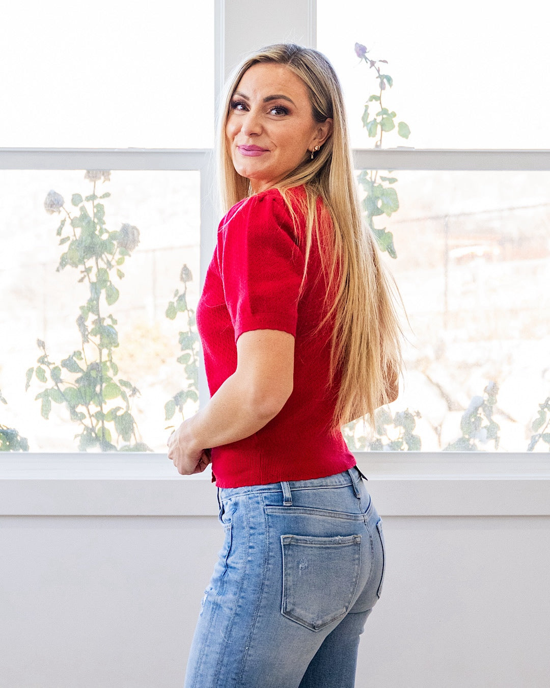 Brooke Pointelle Short Sleeve Cardigan - Poppy Red Be Cool