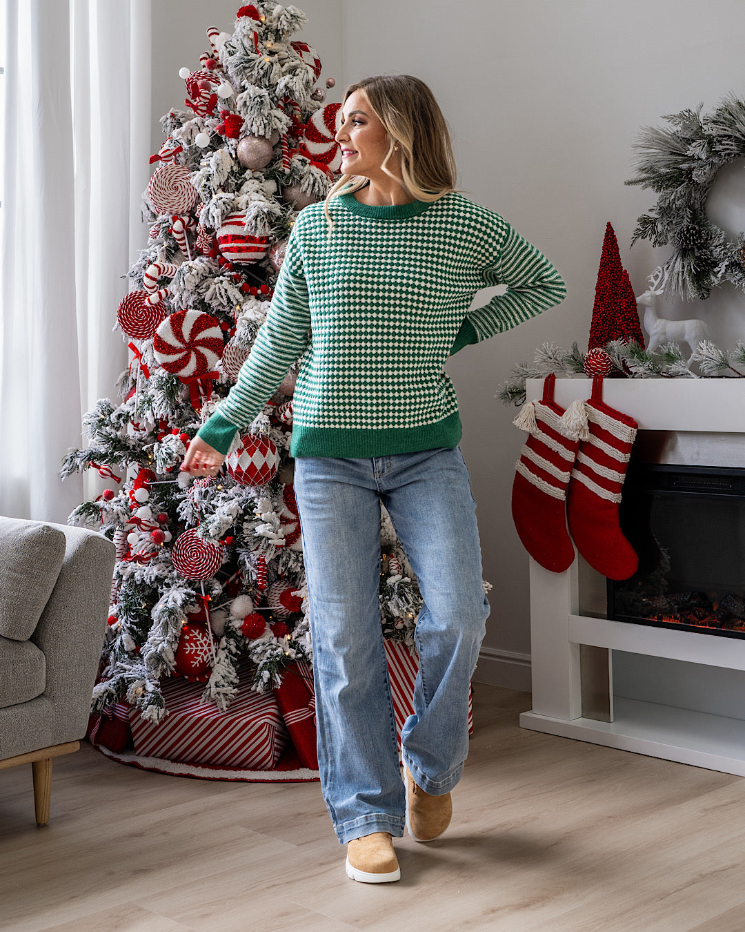 NEW! Home for the Holidays Contrast Pattern Sweater - Green