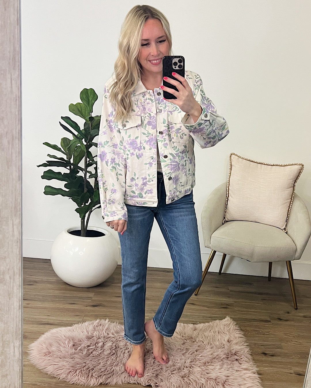 Daniela Ivory Denim Jacket with Lavender Floral Print FINAL SALE  Lovely Melody   
