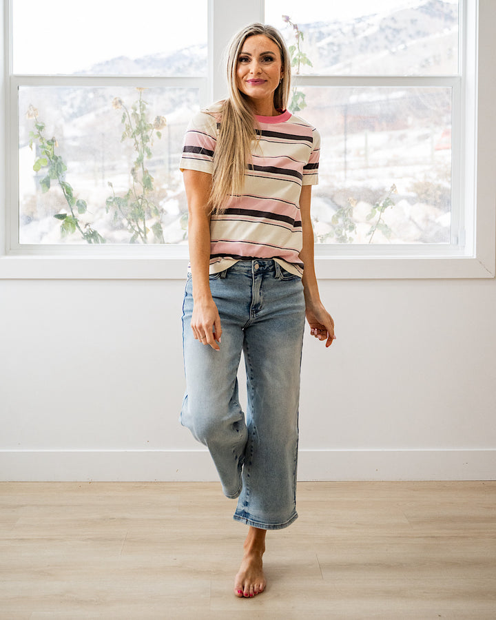 NEW! Anna Multi Stripe Top - Pink Staccato