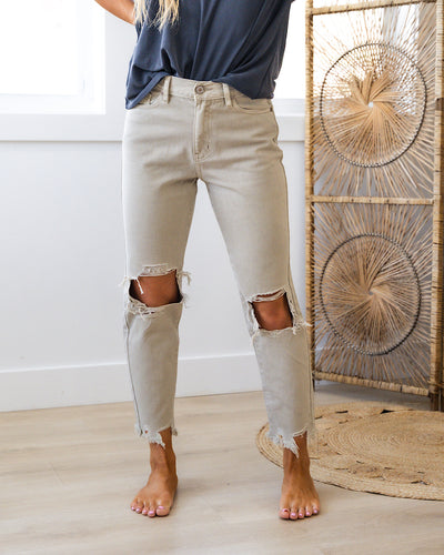 NEW! KanCan Amelia Distressed Mom Jeans - Taupe  KanCan   