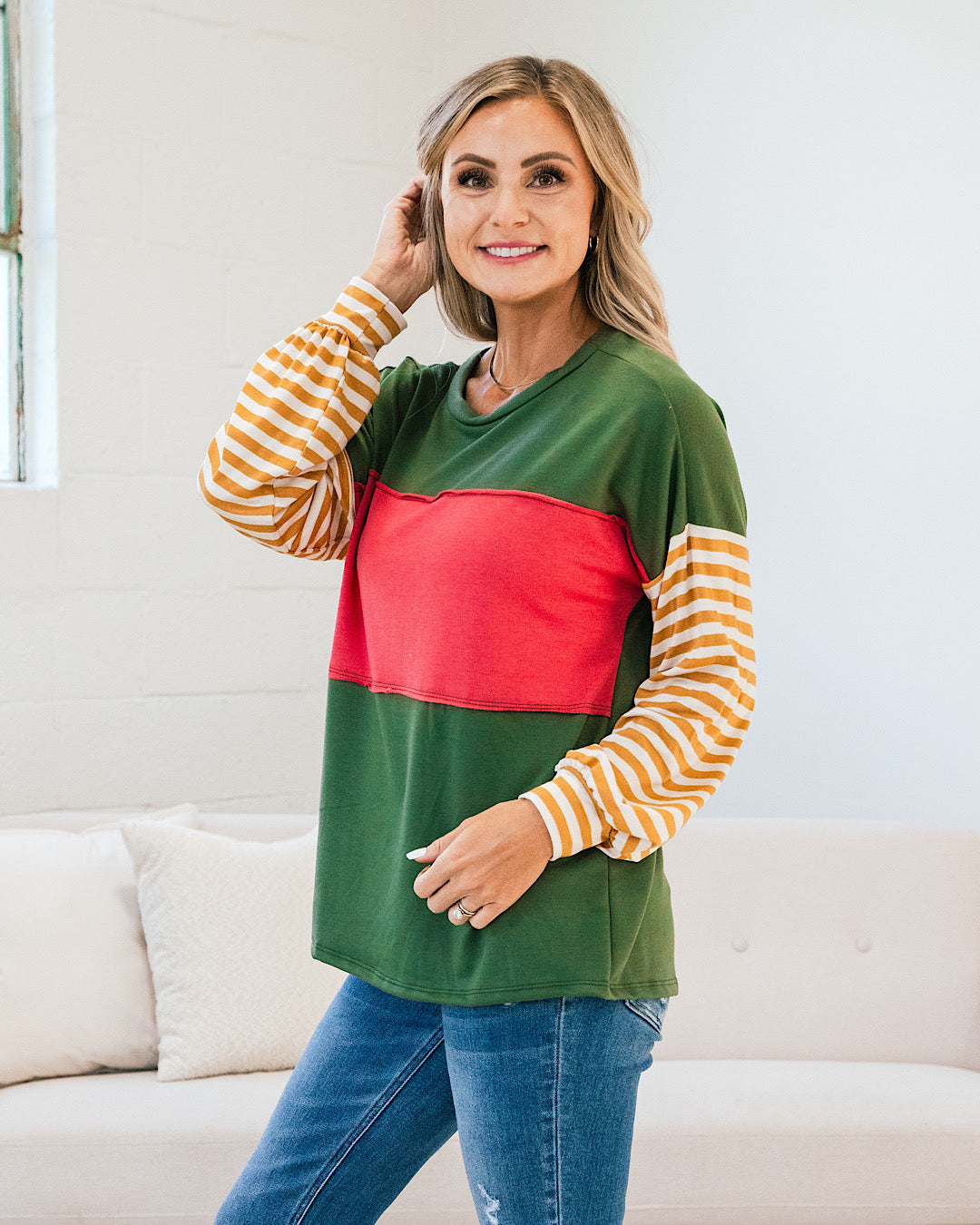Blakely Color Block Top - Olive, Mustard and Red FINAL SALE  Lovely Melody   