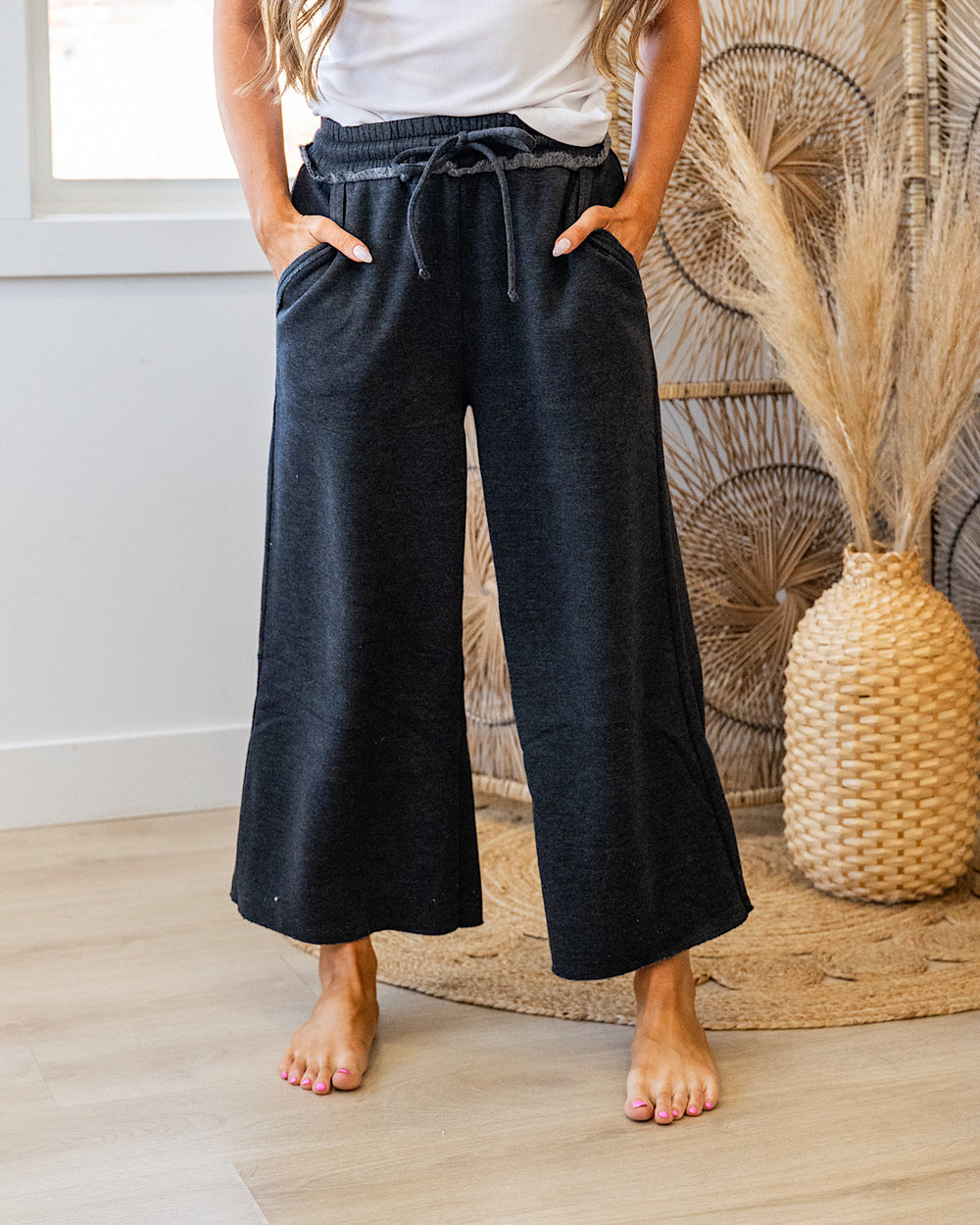 Cropped Wide Leg Comfy Pants - Color Options Available! Zenana Black