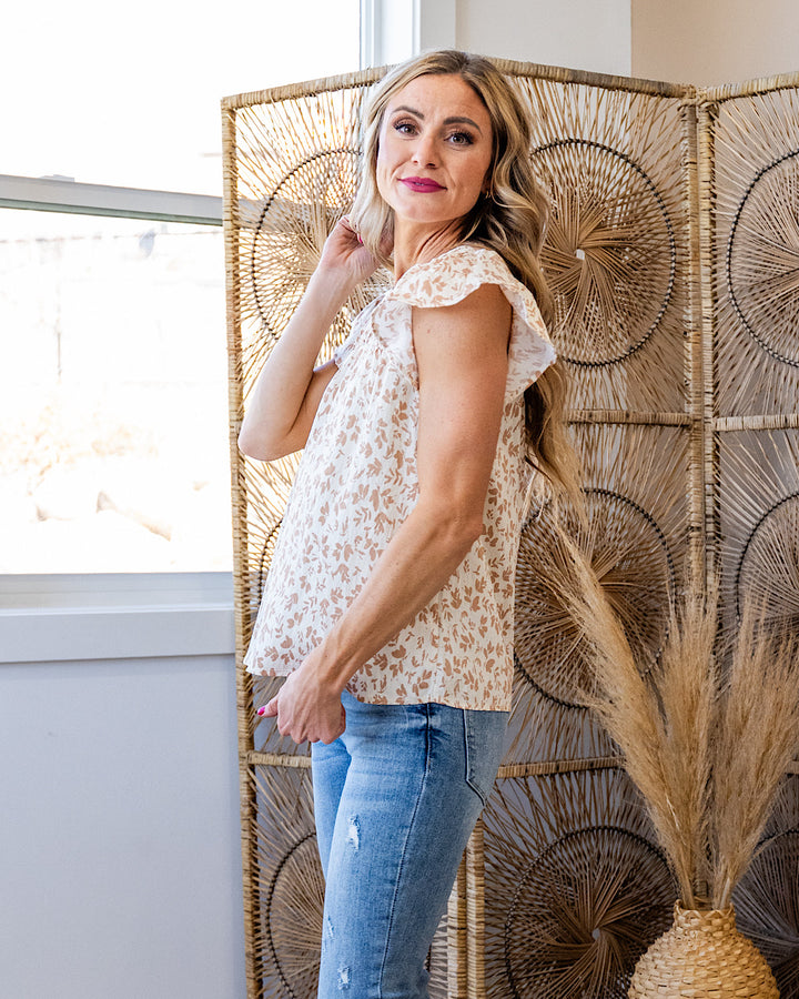 Cambree Smocked Baby Doll Top - Taupe Staccato