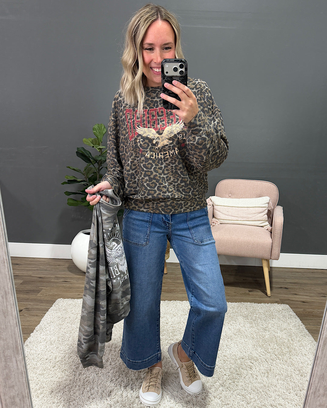 NEW! Free Bird America 1977 Leopard Long Sleeve Top