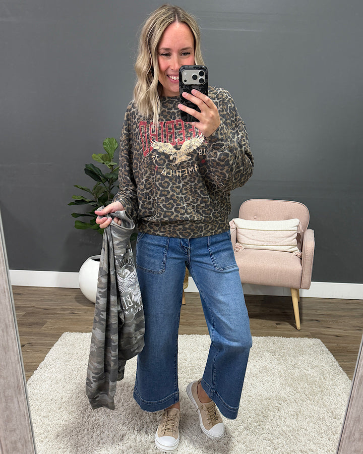 NEW! Free Bird America 1977 Leopard Long Sleeve Top