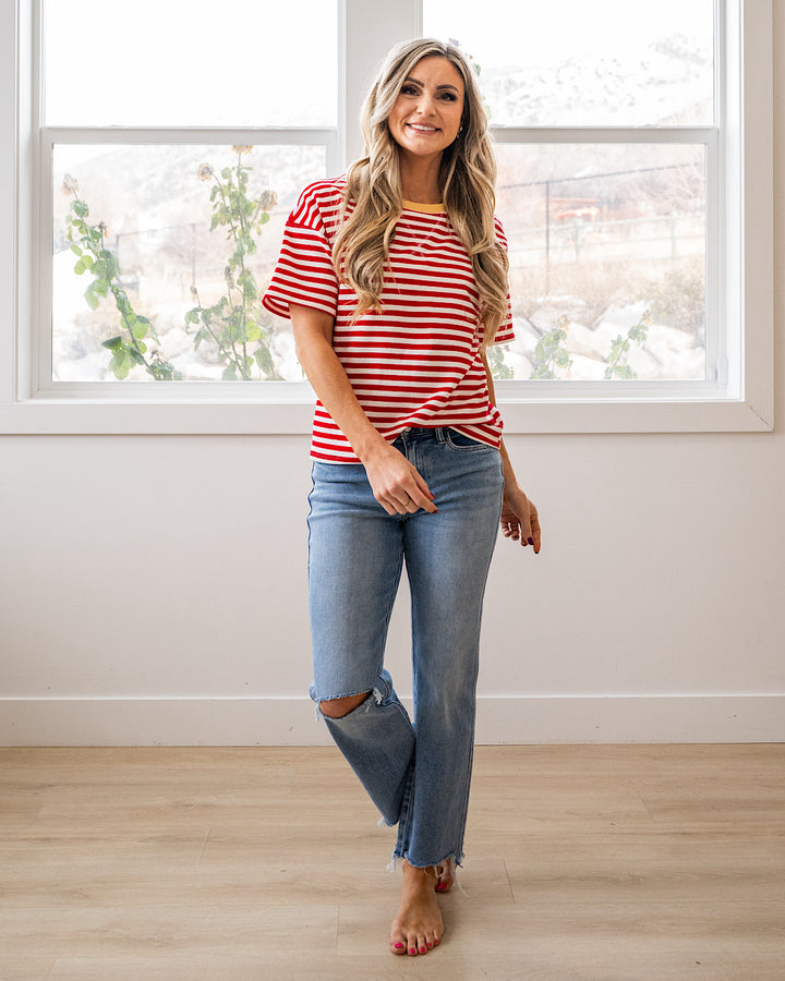 NEW! Ellie Contrast Striped Top - Red & Yellow