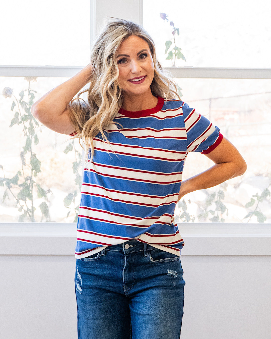 Shauna Contrast Striped Top - Color Options Available! Staccato Denim