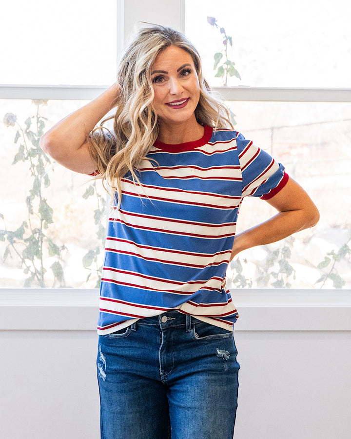 Shauna Contrast Striped Top - Color Options Available! Staccato Denim