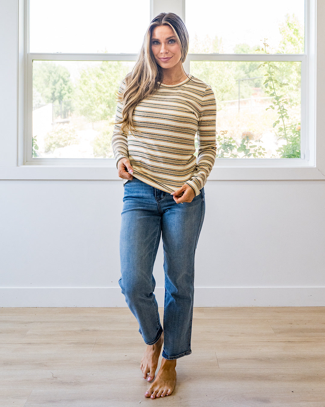 NEW! Alexa Multi Striped Top - Cream, Taupe & Olive Staccato