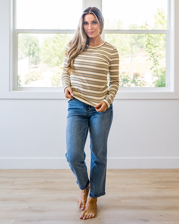 NEW! Alexa Multi Striped Top - Cream, Taupe & Olive Staccato