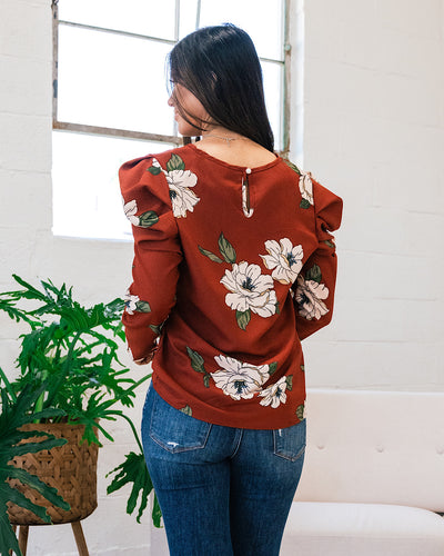 Find A Pulse Floral Puff Sleeve Top - Chestnut  Lovely Melody   