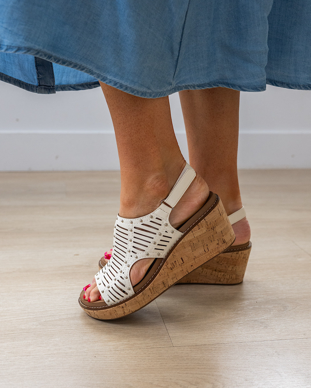 NEW! Corkys Can We Go Wedge Sandals - White Corkys Footwear
