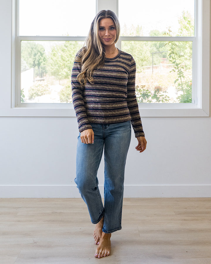 NEW! Alexa Multi Striped Top - Olive, Navy & Burgundy