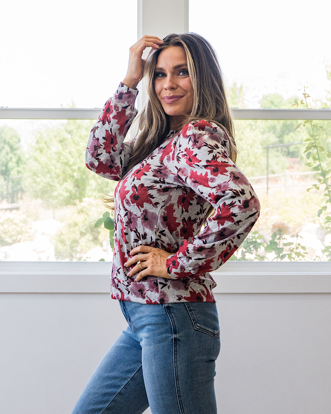 NEW! Livie Floral Puff Sleeve Top - Red