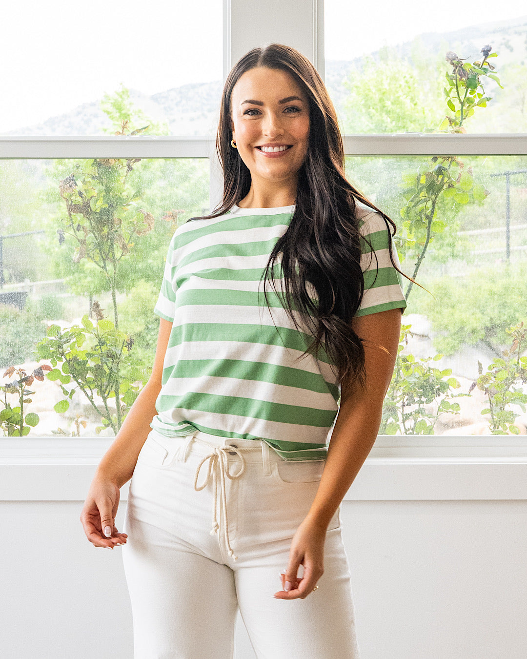 NEW! Briana Striped Knit Top - Green & White