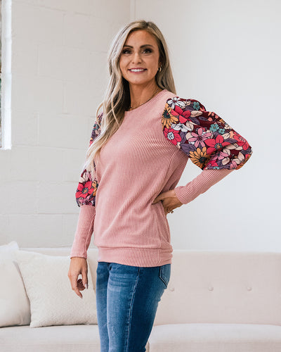 Juliana Mauve Corded Top with Floral Sleeves  Lovely Melody   