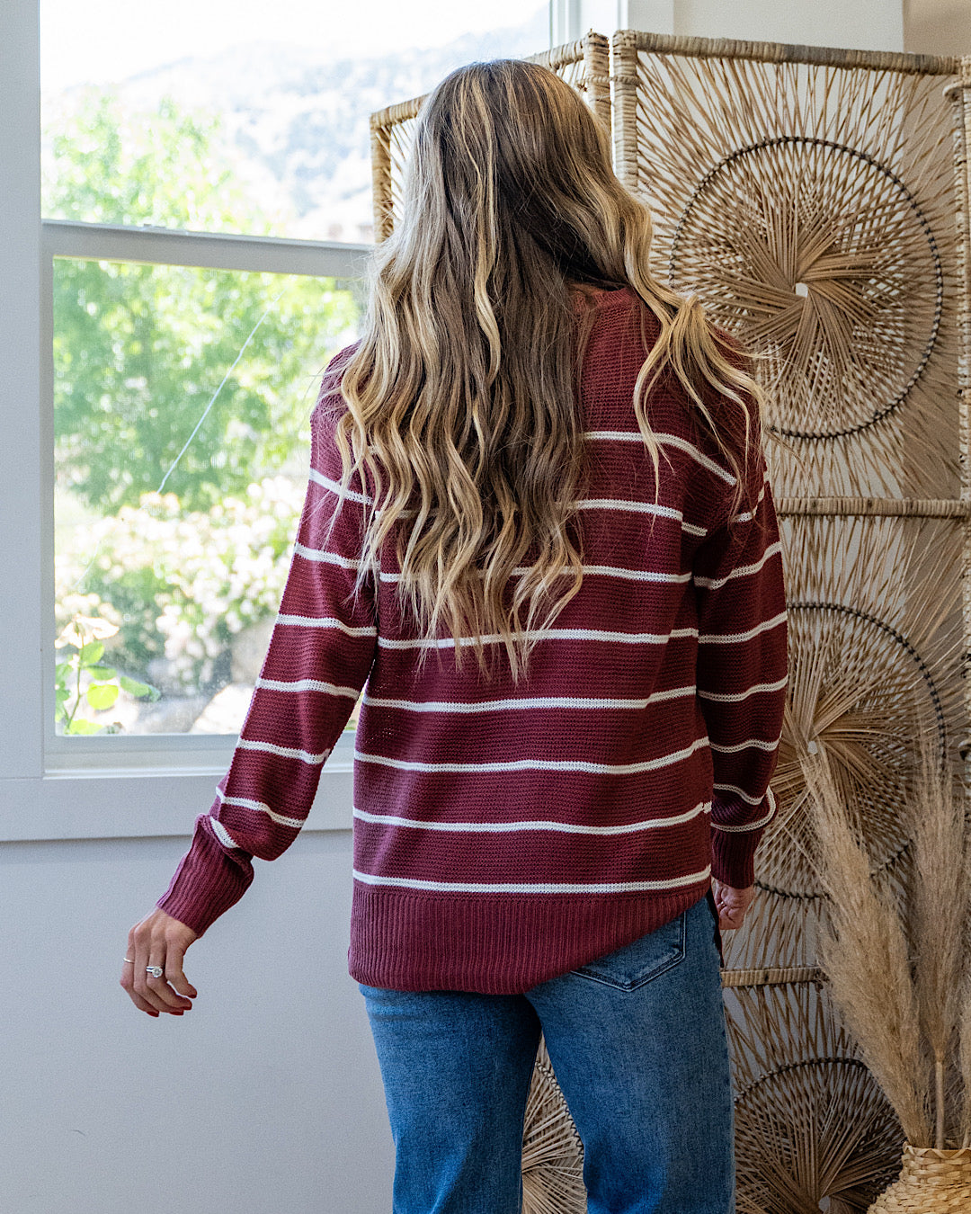 NEW! Andrea Striped Side Slit Sweater - Brick Be Cool