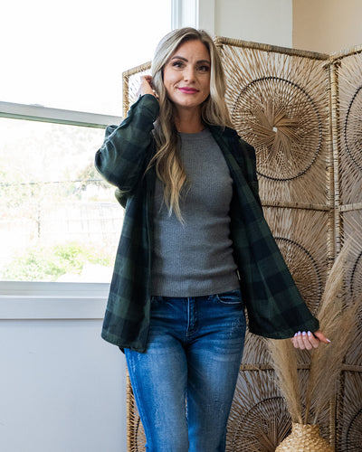 NEW! Devri Oversized Plaid Flannel - Hunter Green  Be Cool   