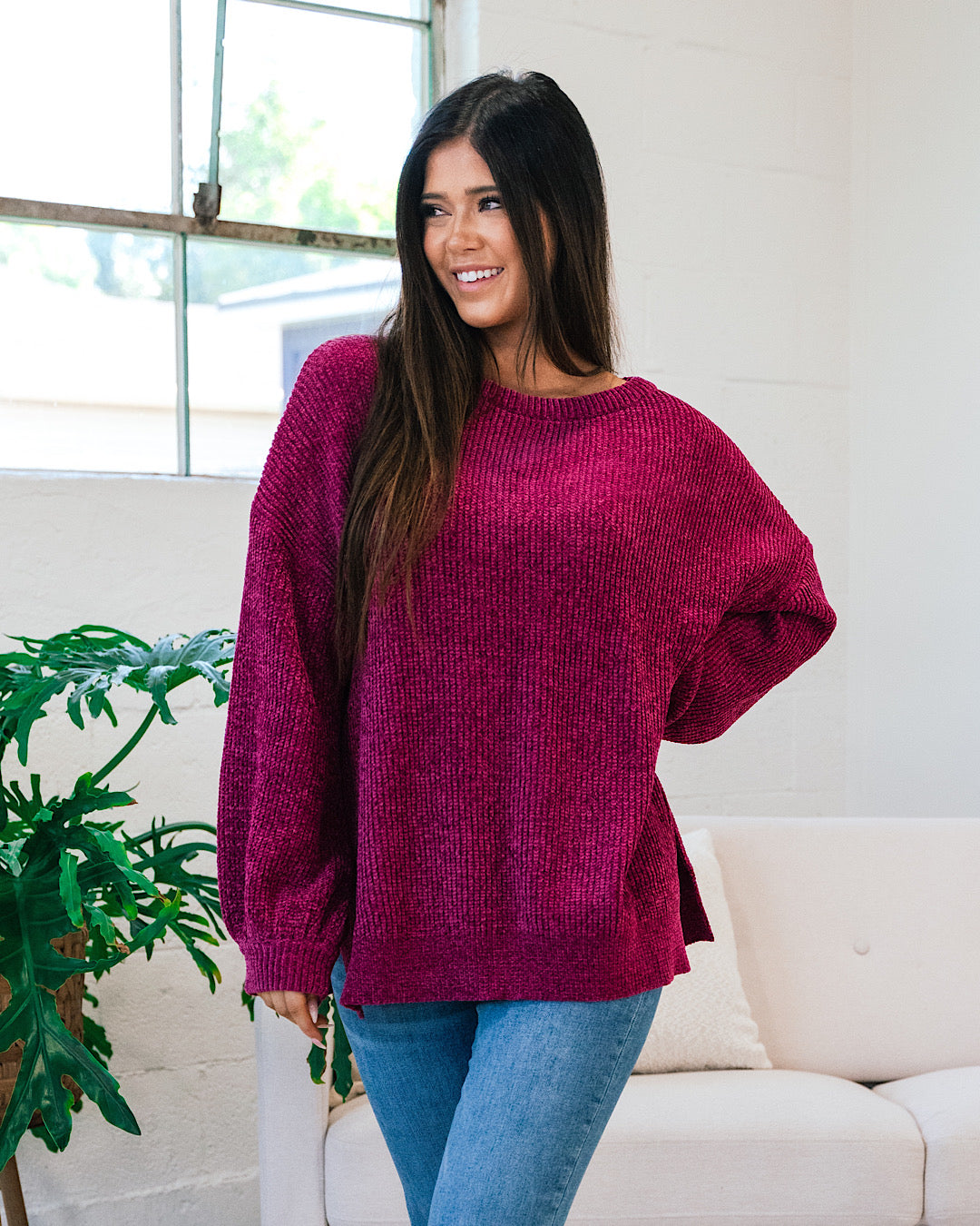 Lost Track Maroon Chenille Sweater  First Love   