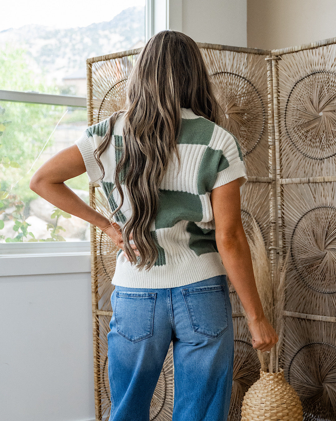 NEW! Joey Textured Checkered Sweater - Sage Michelle Mae