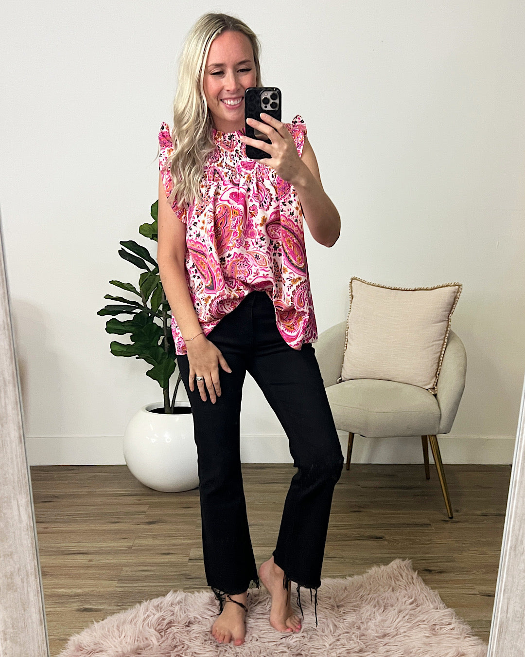 Jana Pink Paisley Smocked Top FINAL SALE  Bibi   